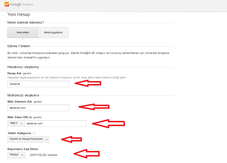 Analytics yeni hesap aç
