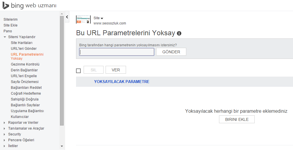 Bing URL Parametrelerini Yoksay