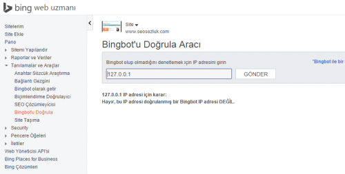 bingbot doğrulama aracı