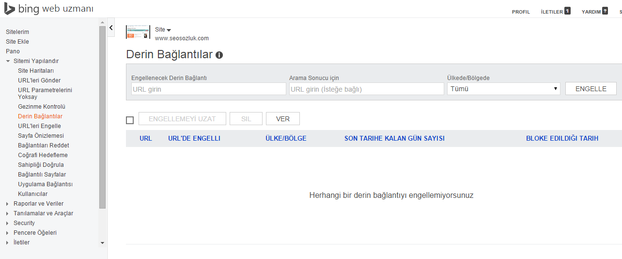 bing url engelle