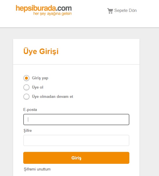 üye olmadan ödeme opsiyonu